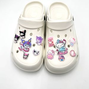 12Pcs/Set Cute Sanrio Cartoon Crocs Jibbitz Charms Shoes Accessories Cartoon Kuromi Hello Kitty Decorative Shoe Buckle for Crocs