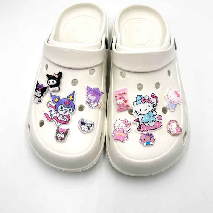 12ชิ้น เซ็ตน่ารัก Sanrio การ์ตูน Crocs Jibbitz เครื่องประดับรองเท้าการ์ตูน Kuromi Hello Kitty ตก