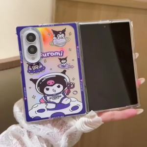 Sanrio | Cute Astronaut Kuromi Folding Phone Case For Samsung Z Fold 8 Ultra Z Fold 7 6 5 4 3 PC Shockproof Bumper Cover With Chain
