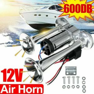 Super Loud 600DB Dual Trumpet Train Horns for Trucks 12V Stainless Steel Electric High Decibel Chrome Finished Car Speaker with