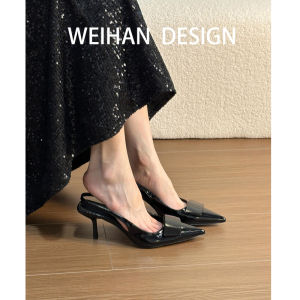 Version Goatskin! French Style Temperament Ankle-Strap High Heels Womens Summer Stiletto Heel Pointed Toe Closed Toe Sandals Square Buckle Back Open Shoes