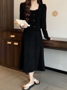 Fashionable Small Fragrance Style Set Womens Early Autumn plus Size Micro Fat MM High-End French Collar Top Half Skirt Two-Piece Set