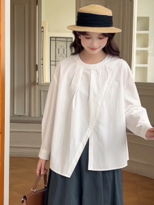 AB [ready stock] Elegant New Women Round-Neck Button-Through Blouse in Light Blue