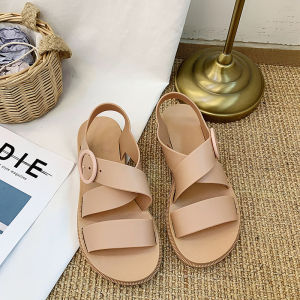 Fashionable Womens Sandals Flat Shoes Outdoor Wearable Slip-On Flats Casual Low Heel PVC Upgraded Version 2025 New Model