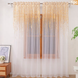1PC Luxury style Semi-Transparent Curtains Gold Silver Rain Drop Design Drapes for Bedroom Living Room festivals decoration