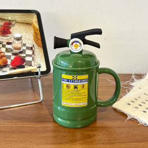 Creative Ceramic Mugs with Lid Spoon Trendy Personalized Cup Chinese Internet Famous Fire Extinguisher Design Gift for Friends