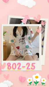 Perfect 802-25 เสื้อนอนคอปกผ้าซาติน แขนสั้นขาสั้นผ้านิ่มใส่สบายไม่เคืองผิวสีสด **ไซส์รูปถัดไป👉 (สินค้าพร้อมส่ง)