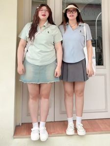 Slim Fit Large Size Womens Polo Shirt with Belly Concealment and Shoulder Cover Design for Summer Regular Sleeve Length