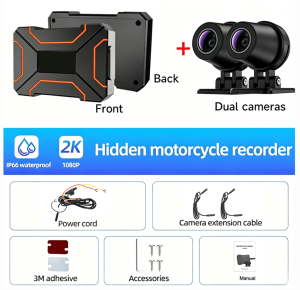 2K/1080P Dual-lens Waterproof Hidden Motorcycle DVR Front and Rear 140 Widely Angle Video Recording DashCam WiFi for Motorcycles