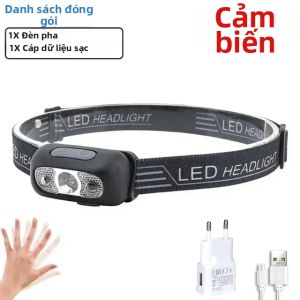 Đèn Pha LED Mini Ánh Sáng Mạnh Đèn Pin Cầm Tay Chống Nước Dùng Cho Câu Cá Ban Đêm Cắm Trại Hoạt Động Ngoài Trời Với Cảm Biến Sạc USB