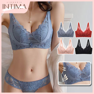 INTIMA บราดันมาใหม่ล่าสุดสำหรับผู้หญิงที่มีเต้านมเล็กๆชุดชั้นในยกทรงไร้สายคอวีลึกลูกไม้โรแมนติกฝรั่งเศสปรับป้องกันการหย่อนคล้อย32AB-38AB บราชุดชั้นในสตรี