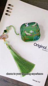 Chinese Style Green Tassel Crane Design Earphone Case Suitable for AirPods 4 3 2/1 AirPods Pro 2 Protective Cover