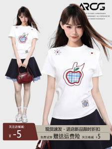 Áo Thun Tay Ngắn Thêu Màu Trắng ARCG Dành Cho Nữ Mùa Hè Thiết Kế Ôm Vừa Vặn Thon Gọn Eo Ngắn Cổ Tròn Thường Ngày