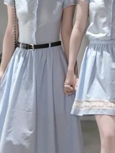 YIKEXIAOYEMEI | Đầm Ôm Phong Cách Học Đường Có Sọc Xanh