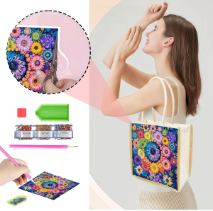 Túi Tote Vẽ Kim Cương 1 Mảnh Họa Tiết Hoa Trên Vải Canvas Họa Tiết Thay Thế Được Phong Cách Hiện Đại Đính Kim Cương Tròn & Hình Dạng Đặc Biệt Dùng Để Mua Sắm