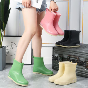 Giày Đi Mưa Thời Trang Cho Nữ Mùa Hè Ngoài Trời Giày Đi Nước Chống Trượt Chống Thấm Nước Bốt Ngắn PVC Giày Cao Su