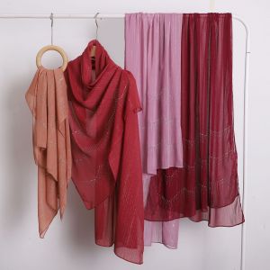 Jifang Shimmer Sparkling Glitter Water Curtain Rhinestones Pleated Crinkle Wrinkle Silver Silk Like Chiffon Pashmina Shawl Raya Muslim Hijabs Shawls WC70