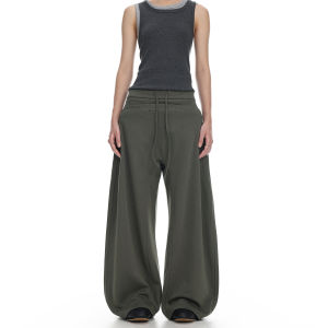 Woostop | Retro Curved Patchwork Design Wide Leg Loose Trousers