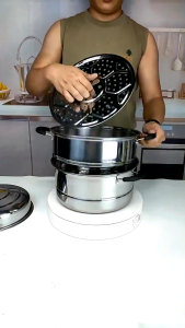 🇸🇬 ReadyStock - 2 Tiers / 3 Tiers Stainless Steel Steamer Soup Pot 28cm with Lid / double handle stockpot