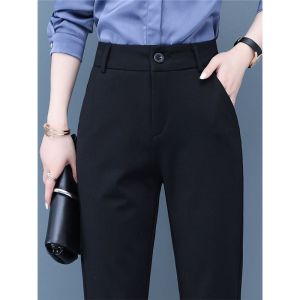 High Waist Slim Fit Casual Womens Pants Discount Tag Removed Spring Summer Nine-Tenths Length Commuter Style Pocket Detail