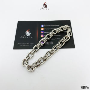 Vòng tay đồng trắng không rỉ Chrome Heart khắc chữ cực tinh xảo từng mắt xích - VTT046 - Aluha