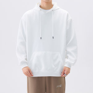 Hoodie Sweatshirt Mens American Casual Trend Youth Couple Outerwear Spring Autumn Solid Color Top Loose Fit Cotton Polyester