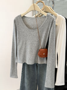 Slim Fit Short Sleeve Womens T-shirt Long Sleeve Base Layer Shirt U Neck Commute Style Korean Version Inner Wear Outer Wear