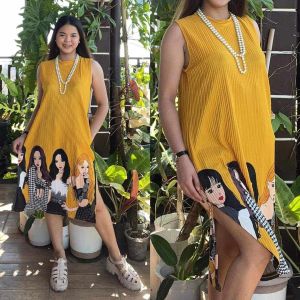 PLUS SIZE M- 2XL FELICITY SLEEVELESS CASUAL WOMEN DRESS/WITH SIDE SLIT AND POCKET BARK FABRIC