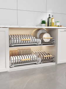 SG Stock Pull-Out Kitchen Dish Rack with Built-In Drainage Tray – Stainless Steel Kitchen Under Sink Storage Rack