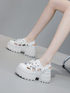 King of Earthquake สไตล์ลําลองผู้หญิงรองเท้าแตะหนา 10 ซม.และ 8 ซม.Wedge Heel Ultrafine หนังซับ PURE สีรูปแบบ