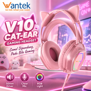 Wantek V10 Cat Ear RGB Wired Gaming Headset with Mic 50mm Driver 3.5mm for PC Laptop PS4 PS5 Switch