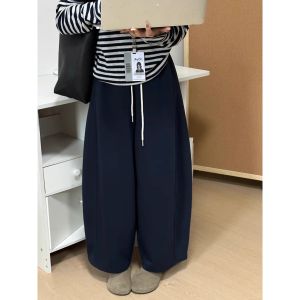 สีเทาเข้ม กางเกงขากว้างทรงสปอร์ต กางเกง ผู้หญิง ฤดูใบไม้ร่วง ลำลอง ทรงสูง เอว กระเป๋าเสื้อ ทรงสูง เอว ทรงขาตรง กางเกงขายาว สำหรับสาวตัวเล็ก