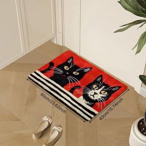 VIKAMA Cute Cat Pattern Entrance Doormat Non Slip Durable Floor Mat For Entryway Front Door Home Decor