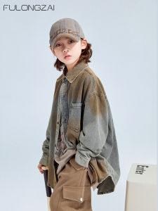 Fulongzai Boys Denim Jacket Gradient Spring Autumn Fashionable Retro Style Korean Version Loose Fit Childrens Outerwear