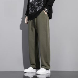 ROMON | Romon Mens Wide Leg Casual Pants Summer Thin Drape Loose Straight Long Black Sport Sweatpants Fashionable Urban Style