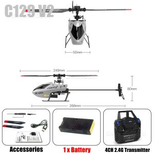 C129 V2 RC Helicopter RTF 6-axis Gyroscope One-key Take-off/landing 6G Mode 4CH Transmitter 3.7V Battery Coreless Motor Part