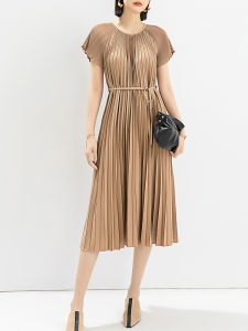 Nova quality⭐One person one pleat ⭐Fashion Miyake pleated loose plus-size dress new colored printed waist drawstring mid-length pleated skirt