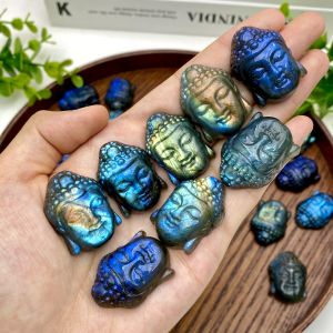 1PC High Quality Labradorite Buddha Head Natural Crystal Carving Gemstone Jewelry Glitter Birthday gift Party decoration.