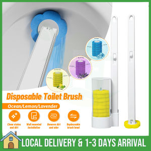 一次性马桶刷 马桶清洁神器带可替换头 Wall-Mounted Disposable Disposable Toilet Brush Set Household Bathroom Cleaning Tool with 6PCS 360 No-Dead Corner Replacement Brush head