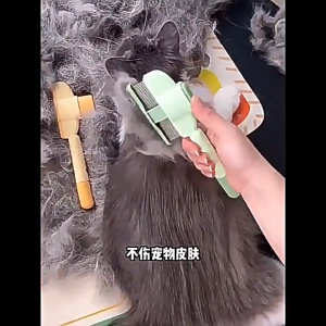 หวีสัตว์เลี้ยง หวีสําหรับแมวและสุนัข หวีสัตว์เลี้ยงเข็มยาวและสั้น กดเพียงคลิกเดียว ทําความสะอาดและกําจัดขนอย่างรวดเร็ว