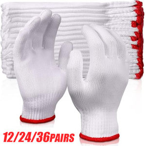 24/36Pairs Wear-resistant Anti-slip Safety Gloves / Thick Cotton Knitted Protection Gloves / for Industrial Construction Warehouse Gardening Repairing / Good Grip Work Gloves