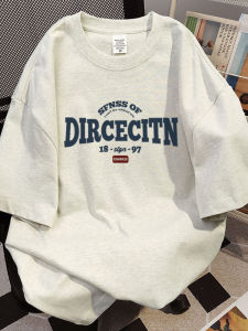 สไตล์อเมริกัน เพียว ผ้าฝ้าย เฮฟวี่เวท สีขาว เสื้อยืดแขนสั้นผู้ชายสีเทา ฤดูร้อน เสื้อครึ่งแขนไซส์ใหญ่ ระบายอากาศได้ดี