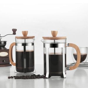 350/600ml Stainless Steel Pressing pots Food Grade Press type Wooden handle Maker French Transparent Press for Coffee and Tea
