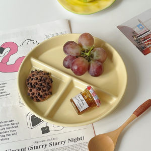 Dieting Ceramic Plate Breakfast Dish Separation Fruit Plate Korean Style Handmade Color Glaze round Shape Universal Use