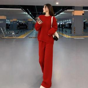 LIANGYILAILIN | Attractive Stylish Lazy Style Red Sweater Outfit