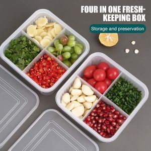 Kitchen 4 Grids Drain Sealed Box Food Storage Box with Lid Garlic Onion Drain Seal Fresh Box