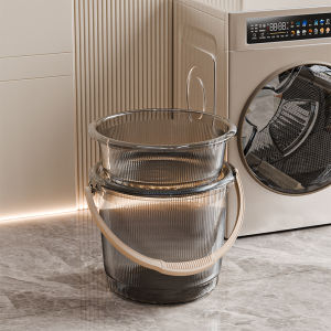 Large Capacity Laundry Bucket Set with Lid Portable Bathing Bucket Storage Home Use Cleaning Tool Durable PET Material