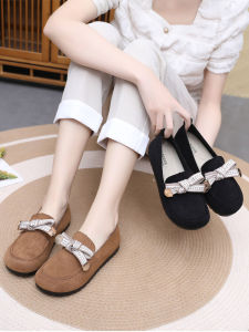 Retro Womens Flats Butterfly Knot Soft Bottom Slip-On Loafers Casual round Toe Flat Heel Pregnancy Comfortable Shoes