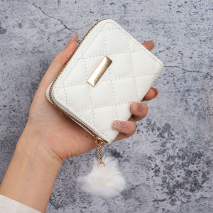 Ladies short purse 2024 new diamond embroidered iron hanging hair ball coin purse card leisure foreign trade package