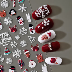 Christmas Nail Stickers 5D Embossed Snowman Snowflakes Nail Art Stickers 3D Cartoon Santa Claus Elk Cute Nail Sticker Decals DIY